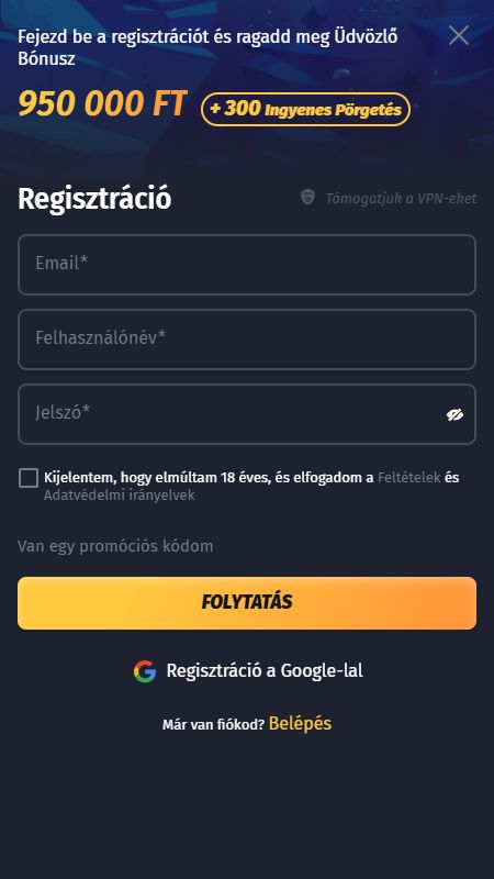 Fiók létrehozása a WinSharkn