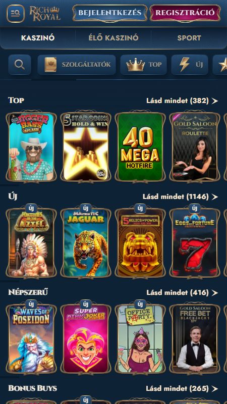 Online kaszinó rész a RichRoyaln