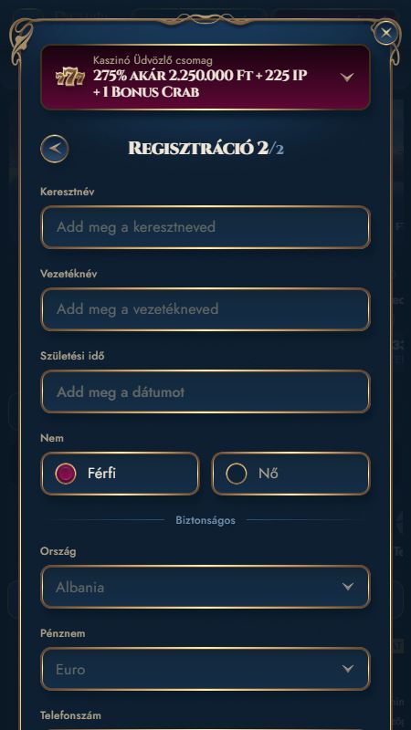 Fiók létrehozása a RichRoyaln