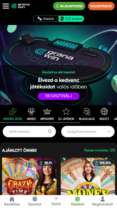 Élő játékok a Granawin kaszinó
