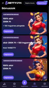 Bónuszok és promóciók a BettySpin