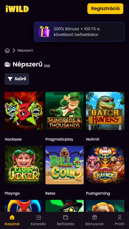 Iwild casino popular games