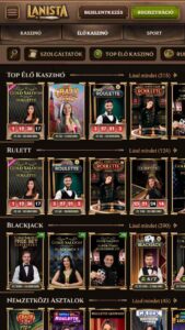 Élő osztós játékok a Lanista kaszinóban