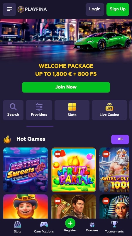Playfina kaszinó kezdőlapja