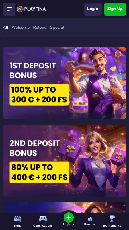 Playfina bónuszok és promóciók