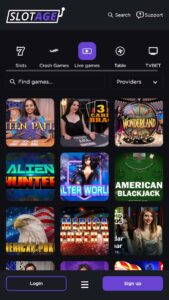 Slotage Élő kaszinó játékok