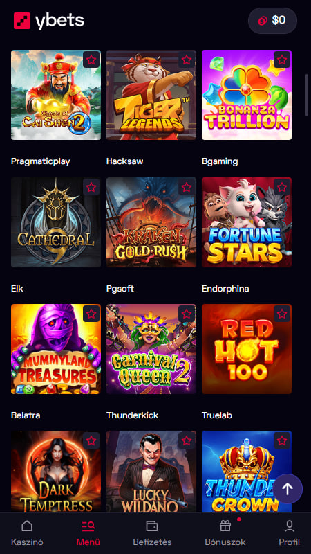 Az Ybets kaszinó játékai