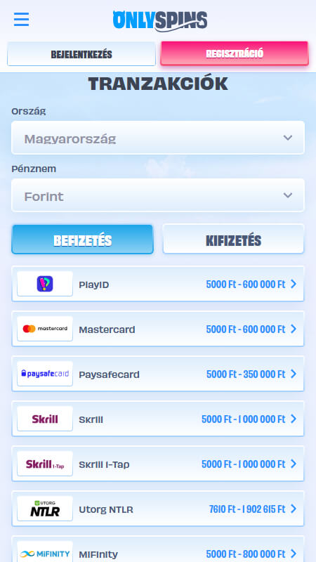 OnlySpins payment option